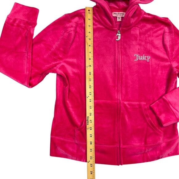Juicy Couture Track Jacket Hoodie Womens L Pink Velour Hooded Full Zip Y2K Bling - Picture 8 of 11